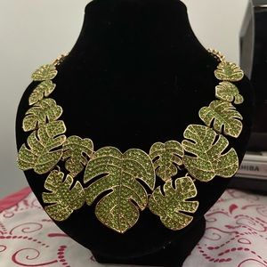 Pink Linen Palm Leaf Necklace